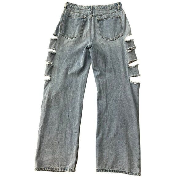 Forever 21 Ladies Size 29 Side Slash Blue Jeans Distressed Ripped - Picture 2 of 4